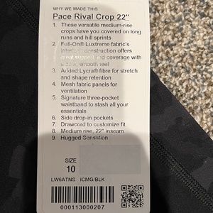 NWT Lululemon Size 10 - Pace Rival Crop 22" -Heritage 365 Camo Deep Coal